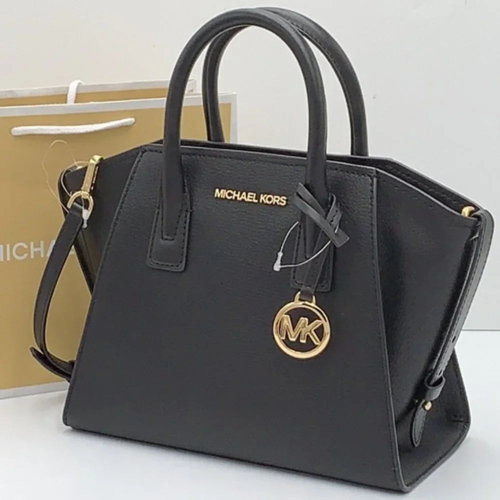 Michael Kors Avril Small Leather Top-Zip Satchel Black color